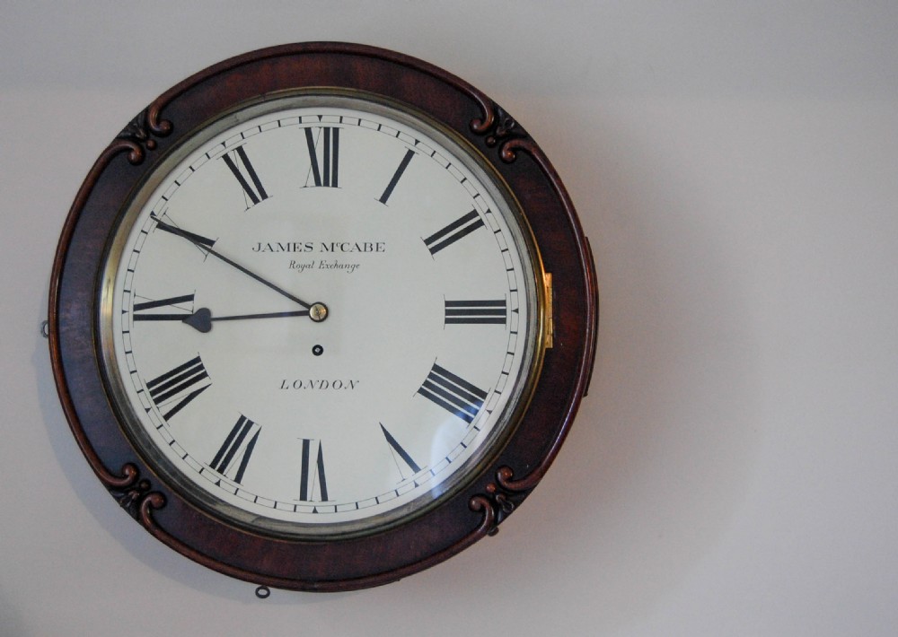 Early Victorian Drumhead Dial Wall Clock by James McCabe, Royal Exchange, London