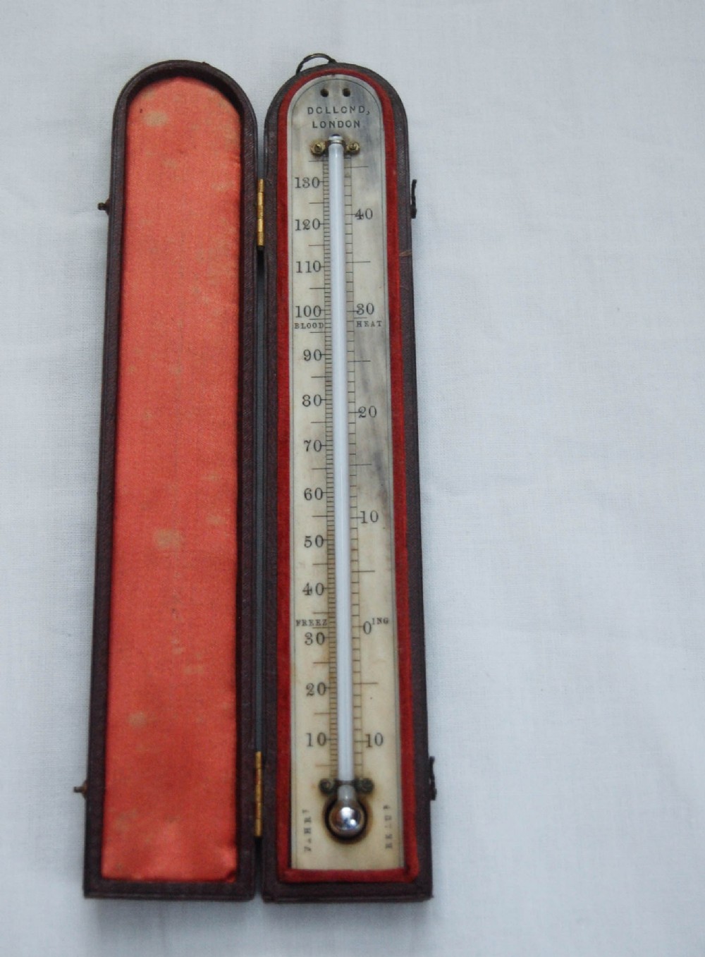 Nineteenth Century Leather Cased Travelling Thermometer by Dollond of London