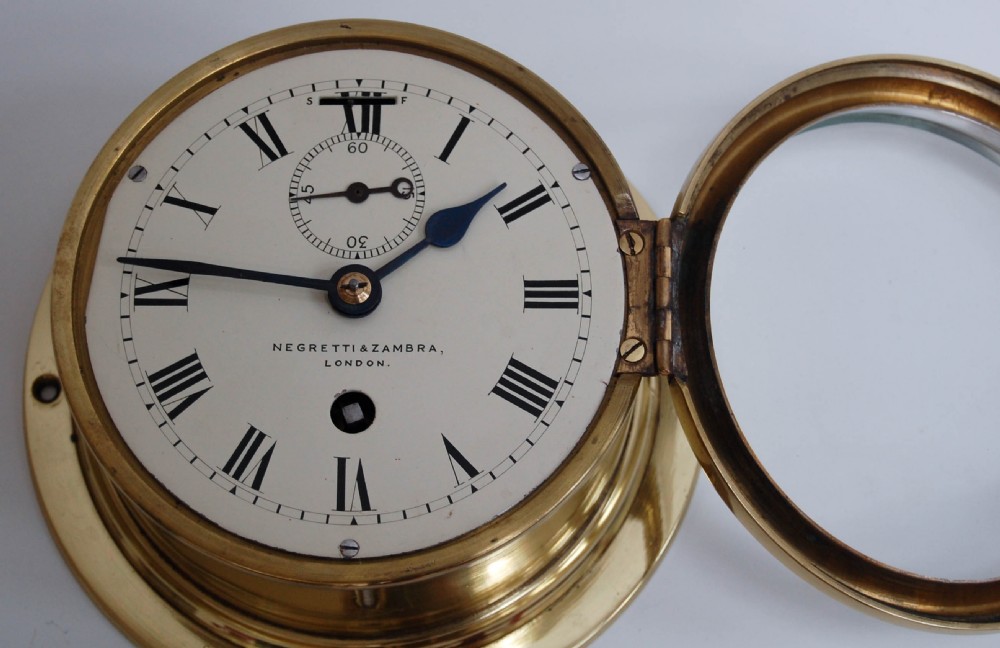 Late Victorian Brass Cased Ship's Clock by Negretti & Zambra, London View III