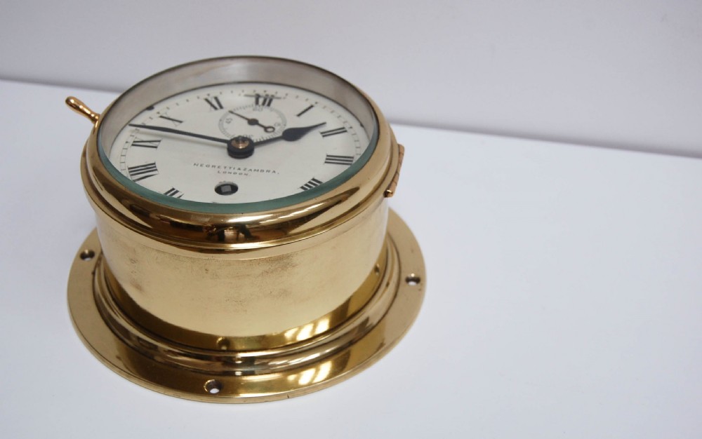 Late Victorian Brass Cased Ship's Clock by Negretti & Zambra, London View IV