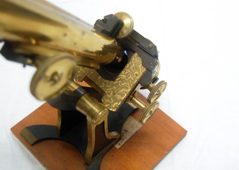 Victorian Cased Binocular Microscope by H&W Crouch of 64A Bishopsgate St, London View V