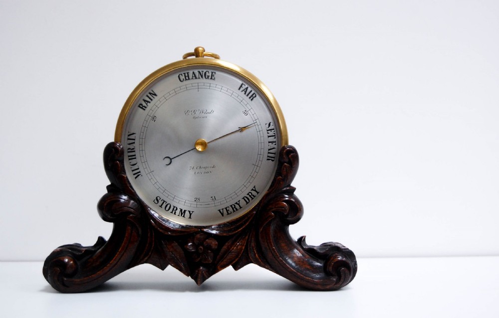 Bourdon & Richard Aneroid Barometer on Stand Retailed by EG Wood, 74 Cheapside, London