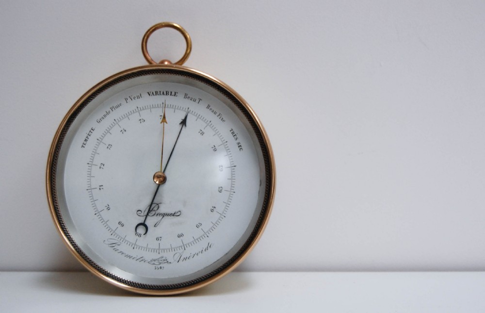 Mid-Victorian French Vidi Type Brass Cased Aneroid Barometer by Breguet Paris