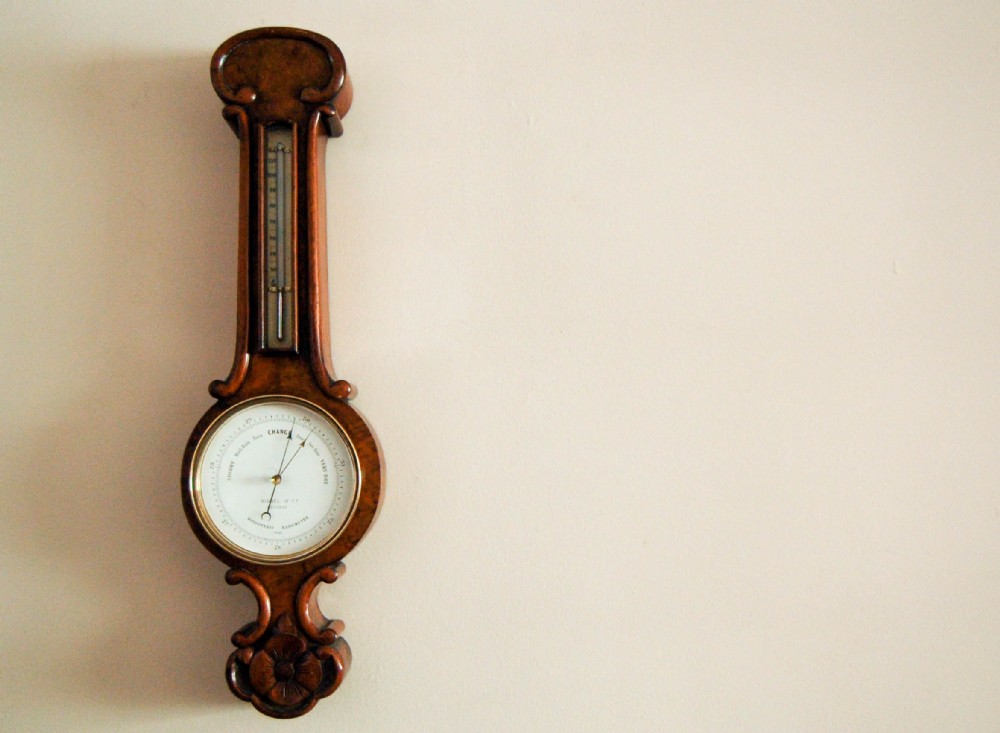 Victorian Walnut Cased Miniature Wheel Barometer by Riddel & Co Belfast