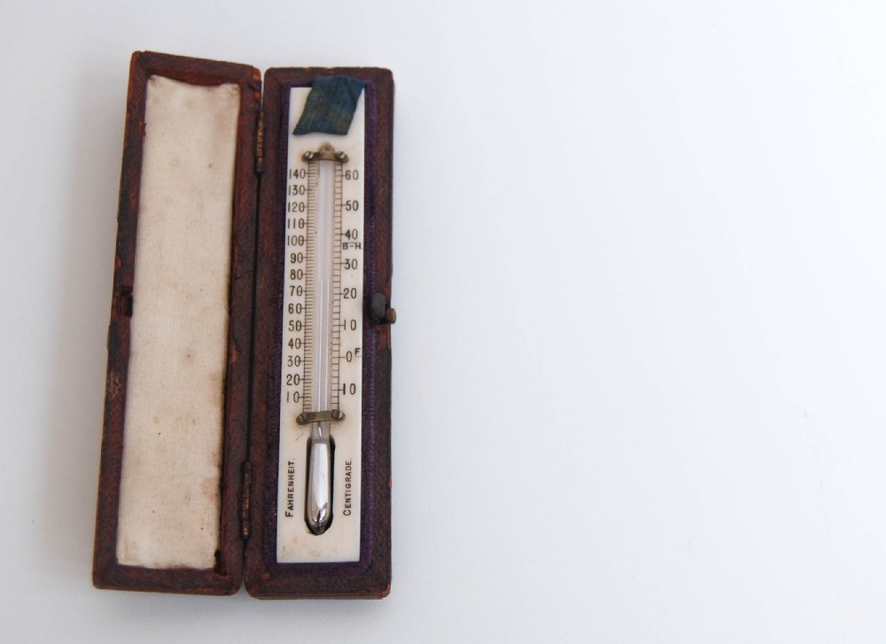 Small Edwardian Leather Cased Travelling Thermometer by WE Pain of Cambridge