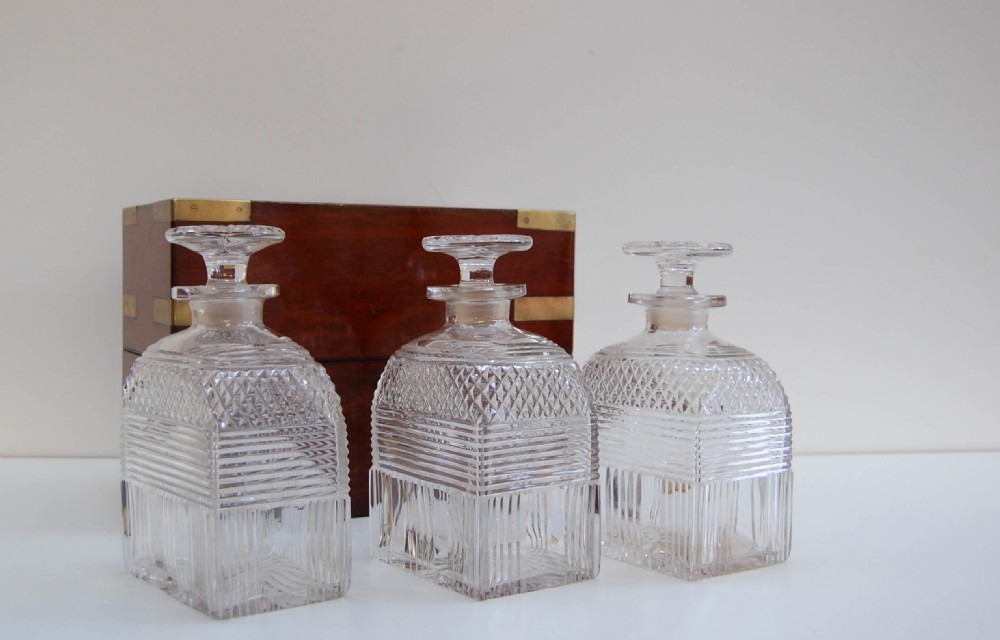 Early Victorian Campaign Triple Decanter Set View II