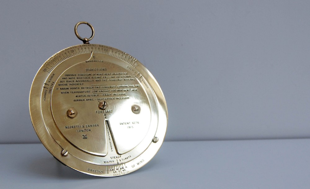 Early Twentieth Century Patent Brass Desk Weather Forecaster by Negretti & Zambra, London