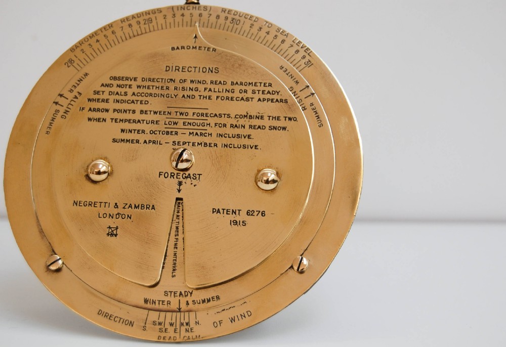 Early Twentieth Century Patent Brass Desk Weather Forecaster by Negretti & Zambra, London View III
