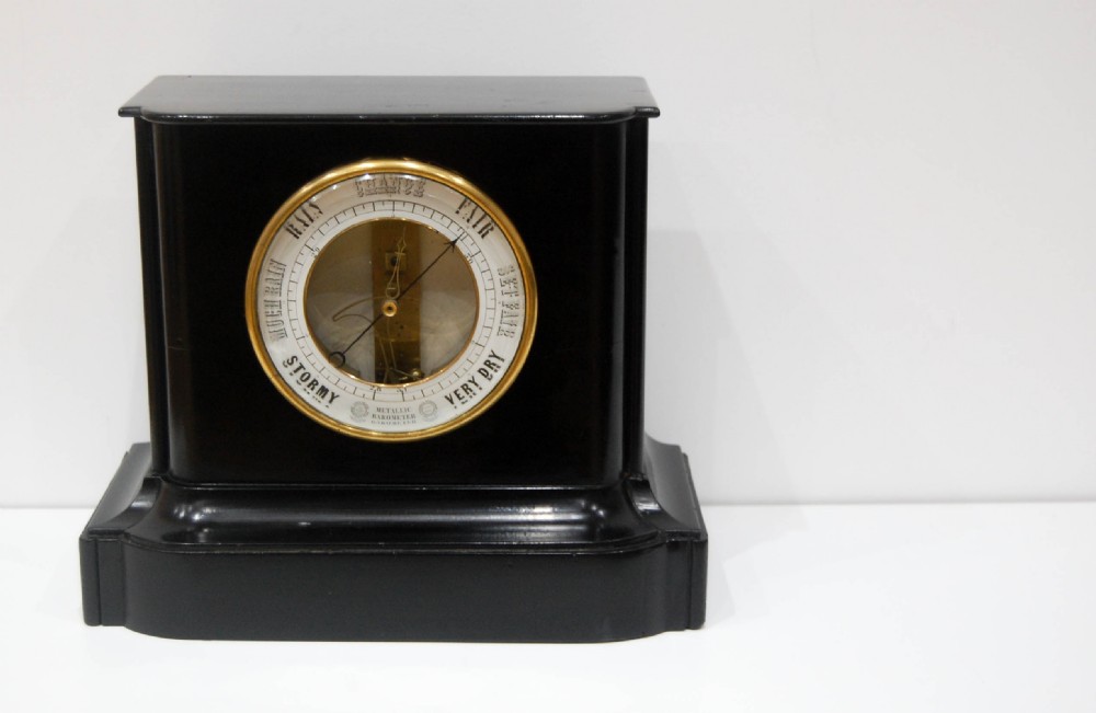 Early Bourdon Aneroid Mantel Barometer in Ebonised Wood Case View II