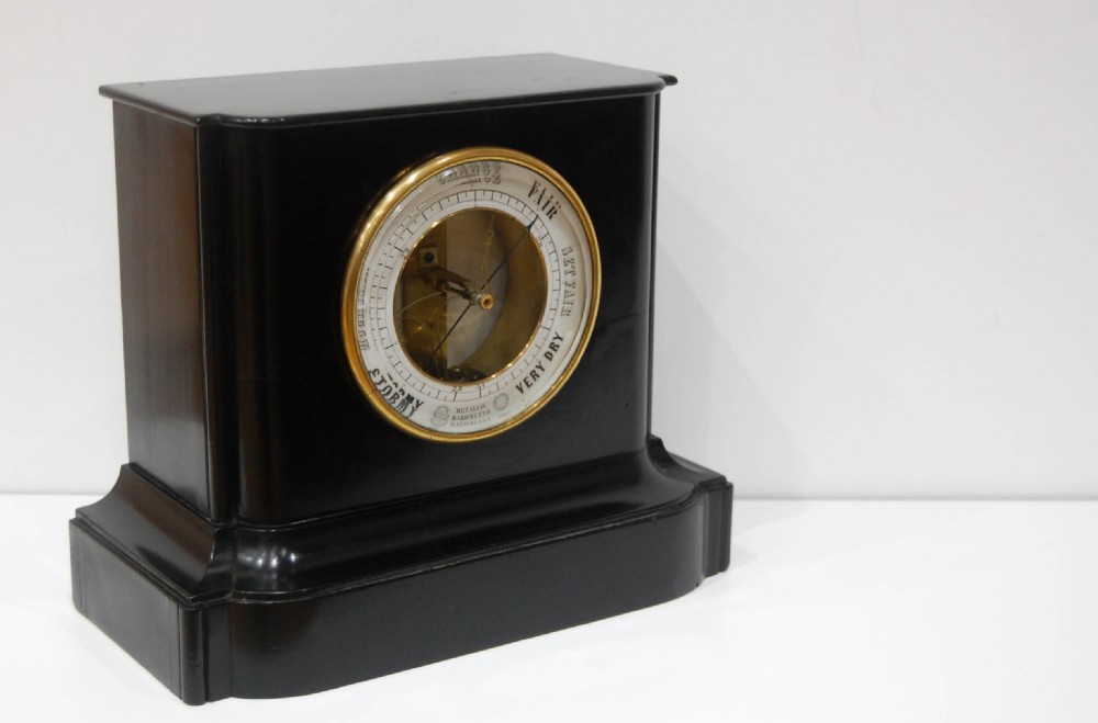 Early Bourdon Aneroid Mantel Barometer in Ebonised Wood Case View III