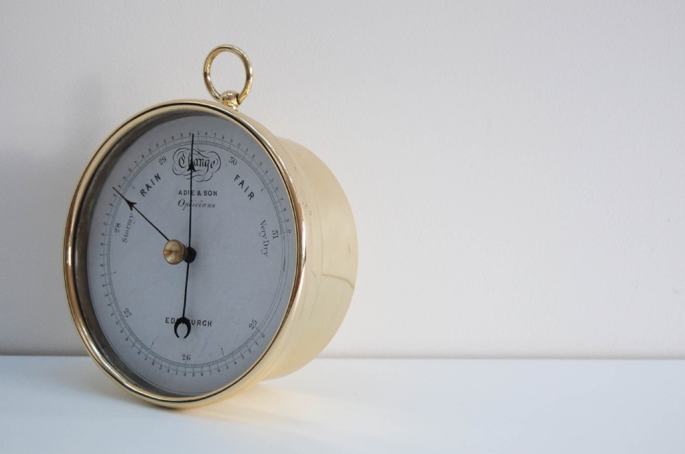 Mid-Victorian Brass Cased Aneroid Barometer by Adie & son Edinburgh View III
