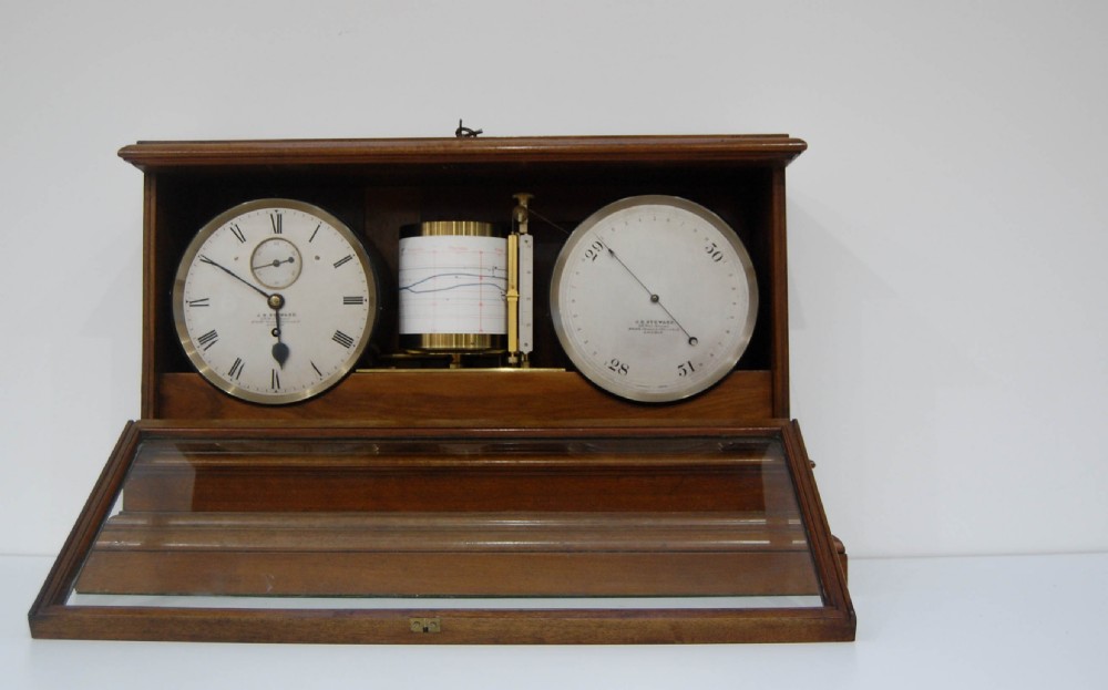 Late Victorian Self Recording Aneroid Barometer or Weather Station by JH Steward London View II