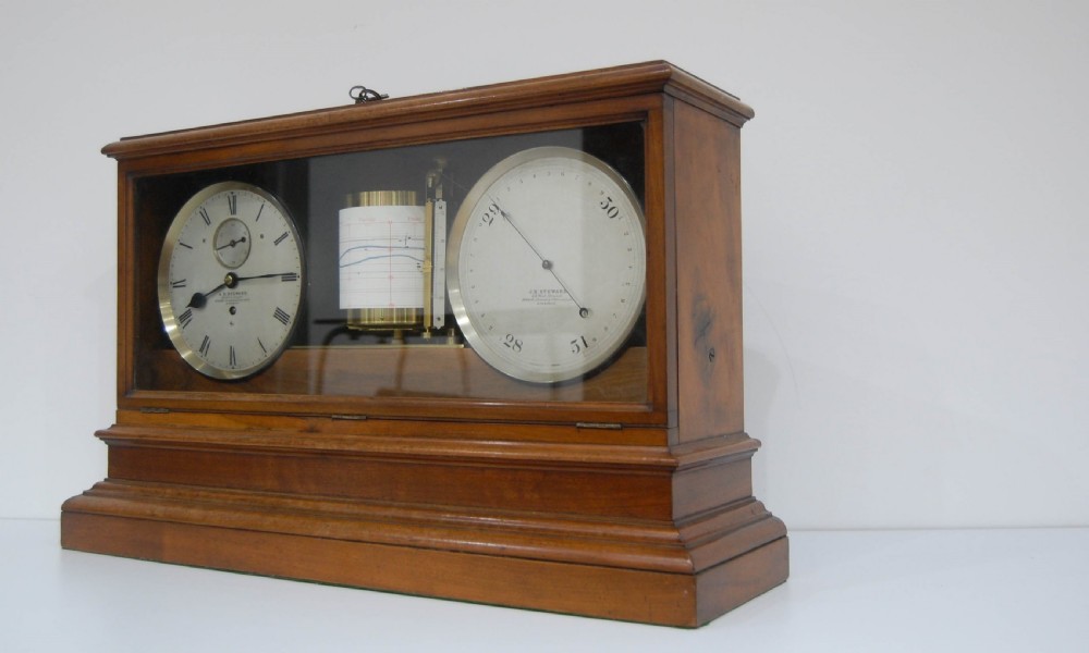 Late Victorian Self Recording Aneroid Barometer or Weather Station by JH Steward London View VIII