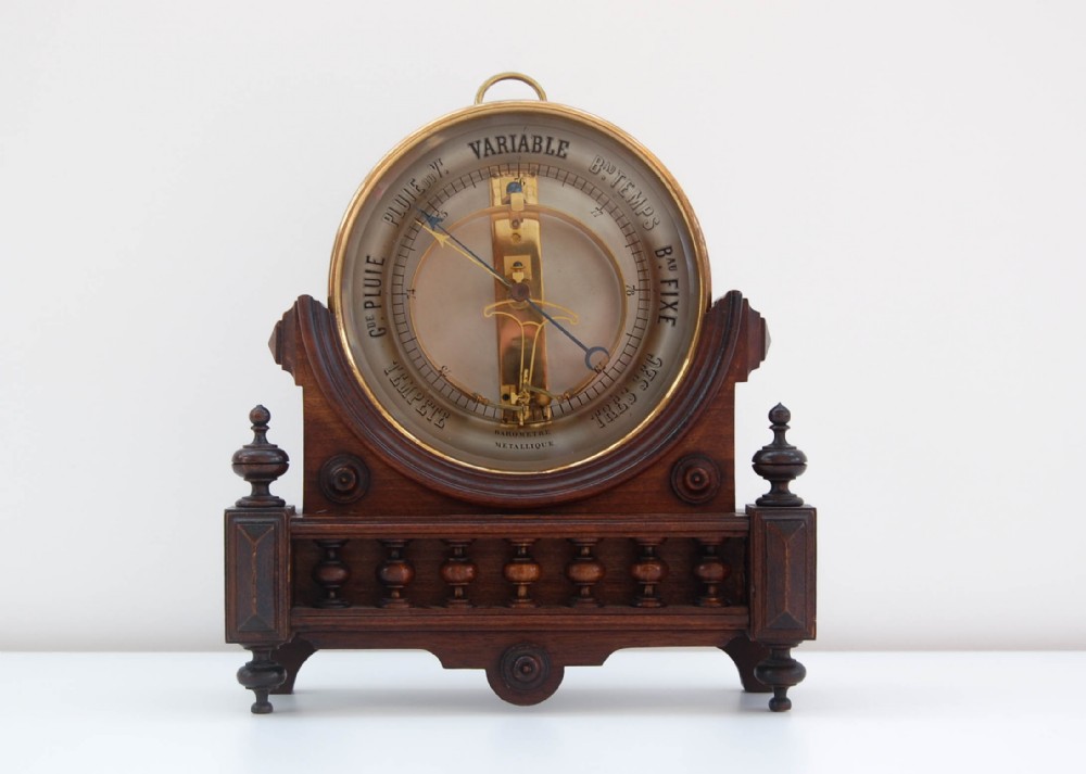 French Victorian Bourdon Aneroid Barometer on Stand by Jules Richard of Paris