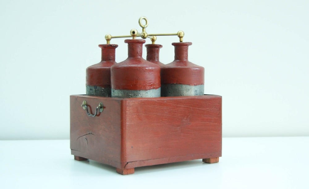 Early Nineteenth Century Battery of Four Leyden Jars in Original Pine Case