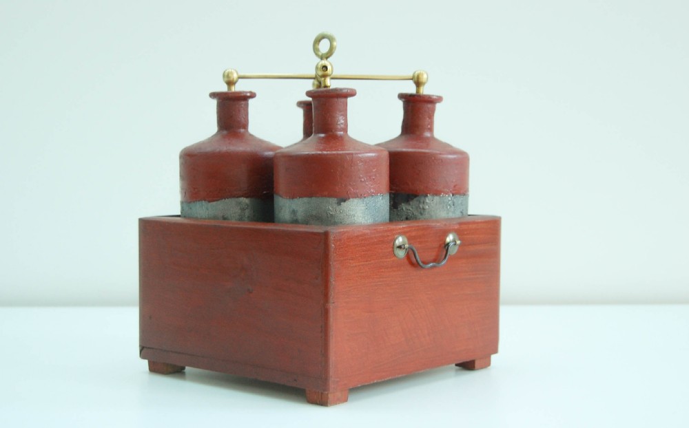 Early Nineteenth Century Battery of Four Leyden Jars in Original Pine Case View II