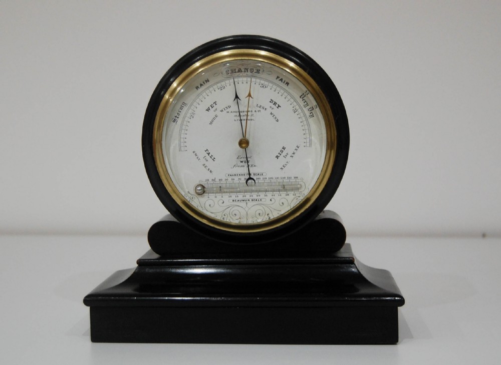 Mid Victorian Drumhead Aneroid Barometer by M Aronsberg & Co Liverpool