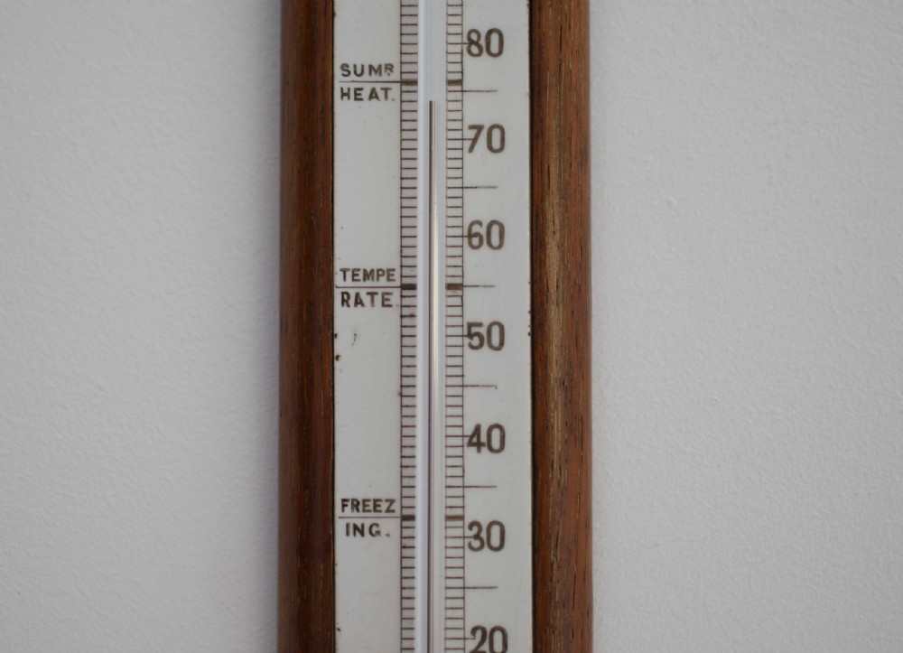 Victorian Oak & Ceramic Scale Wall Thermometer by Negretti & Zambra London View III