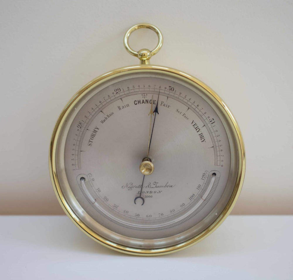 Mid Victorian Brass Cased Aneroid Barometer by Negretti & Zambra London
