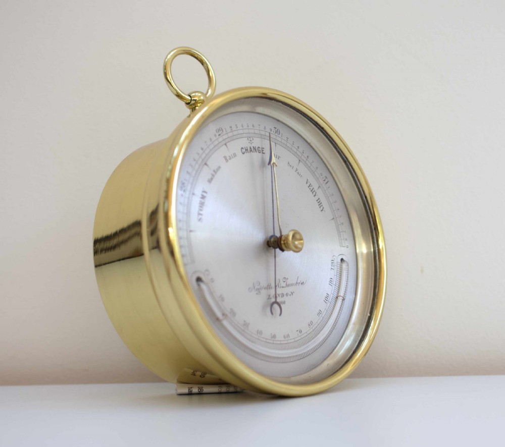 Mid Victorian Brass Cased Aneroid Barometer by Negretti & Zambra London View III