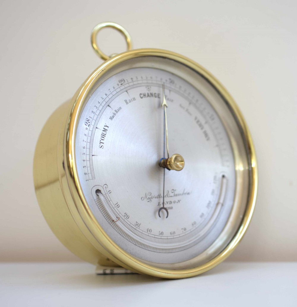 Mid Victorian Brass Cased Aneroid Barometer by Negretti & Zambra London View IV