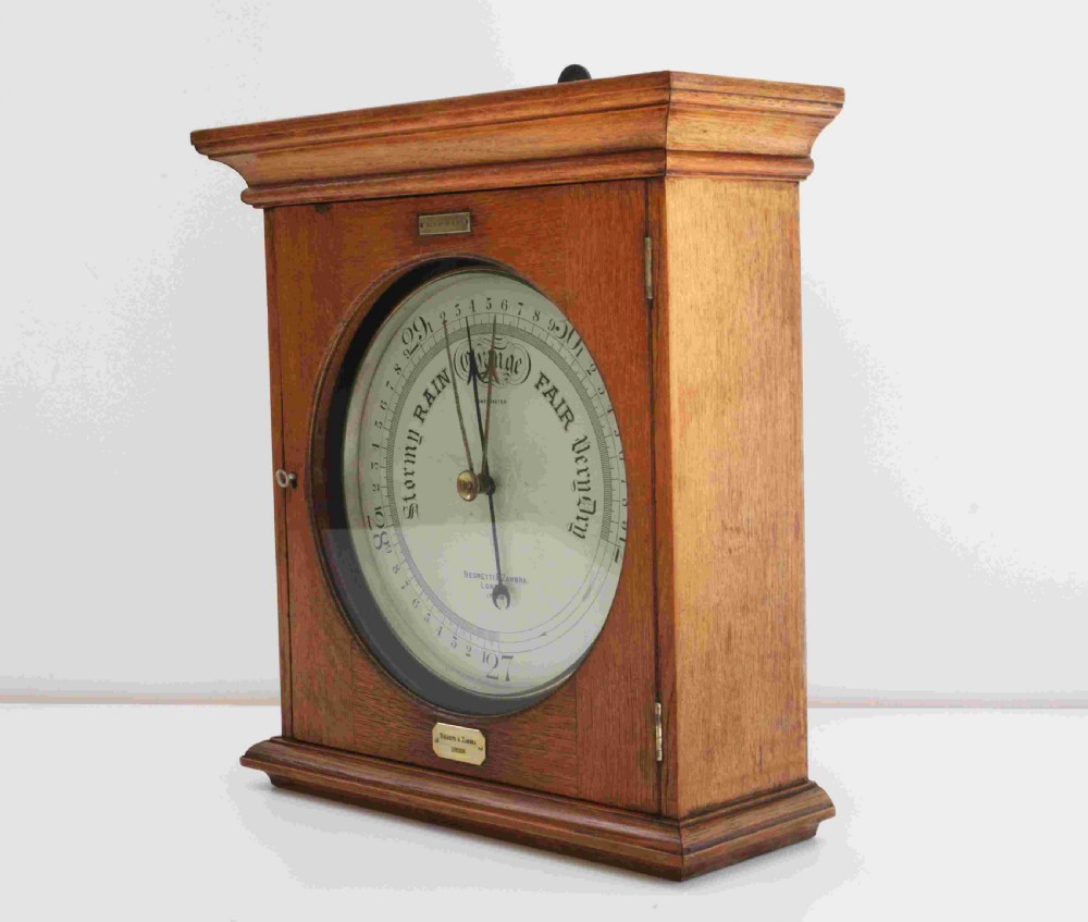 Large Victorian Public Display Aneroid Barometer in Oak Case by Negretti & Zambra London View VI