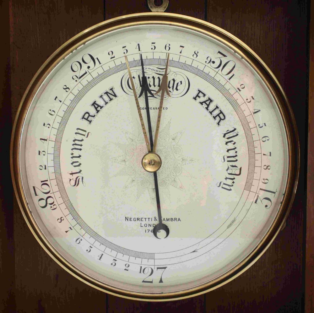 Large Victorian Public Display Aneroid Barometer in Oak Case by Negretti & Zambra London View IX