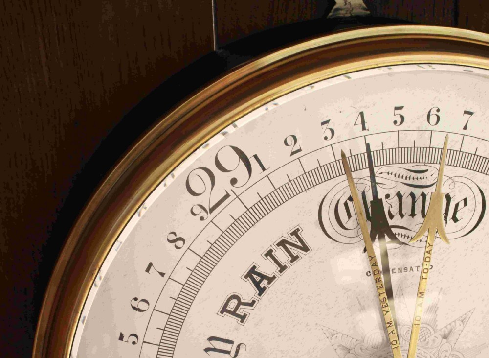 Large Victorian Public Display Aneroid Barometer in Oak Case by Negretti & Zambra London View XI