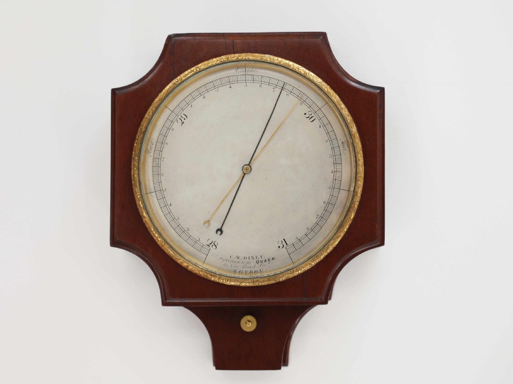Early Victorian Mahogany Wall Aneroid Barometer by CW Dixey of London