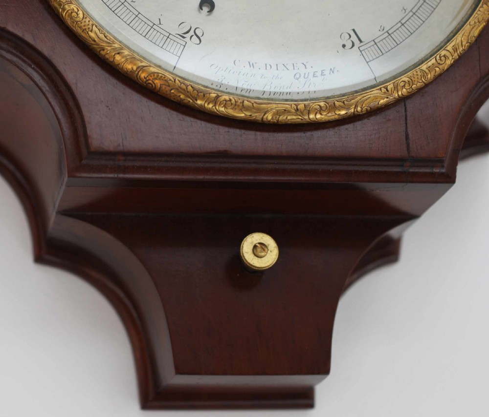 Early Victorian Mahogany Wall Aneroid Barometer by CW Dixey of London View V