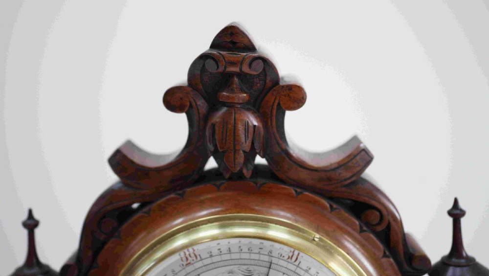 Large Victorian Aneroid Barometer in Carved Walnut Display by James Pitkin London View X
