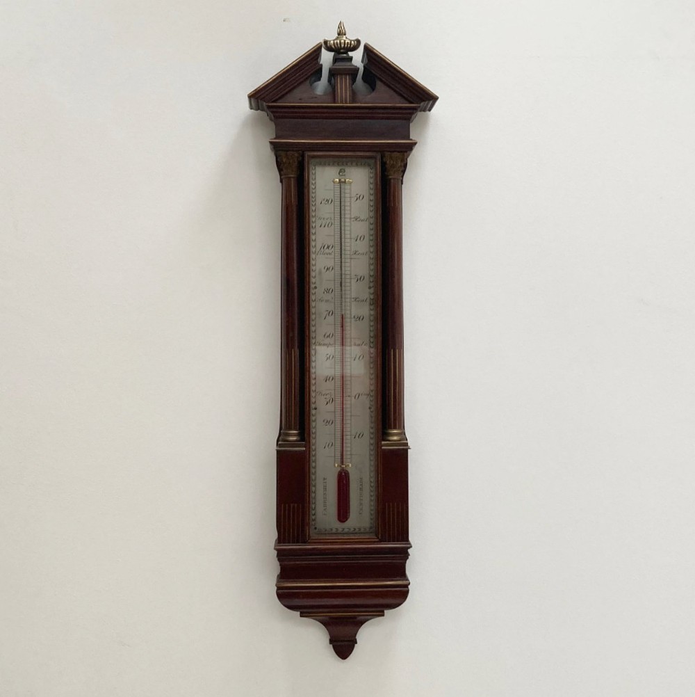 Large Early Victorian Wall Thermometer in Architectural Mahogany Case