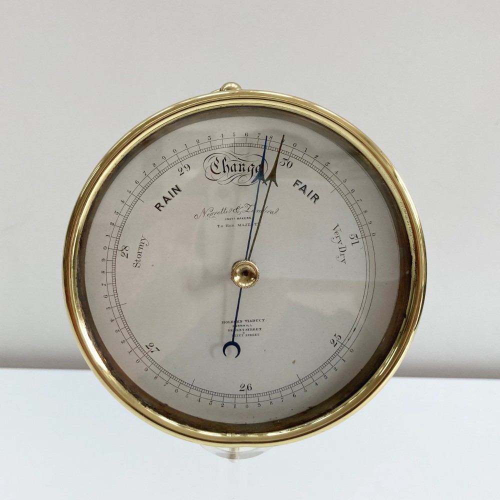 Mid Victorian Brass Cased Aneroid Barometer by Negretti & Zambra London