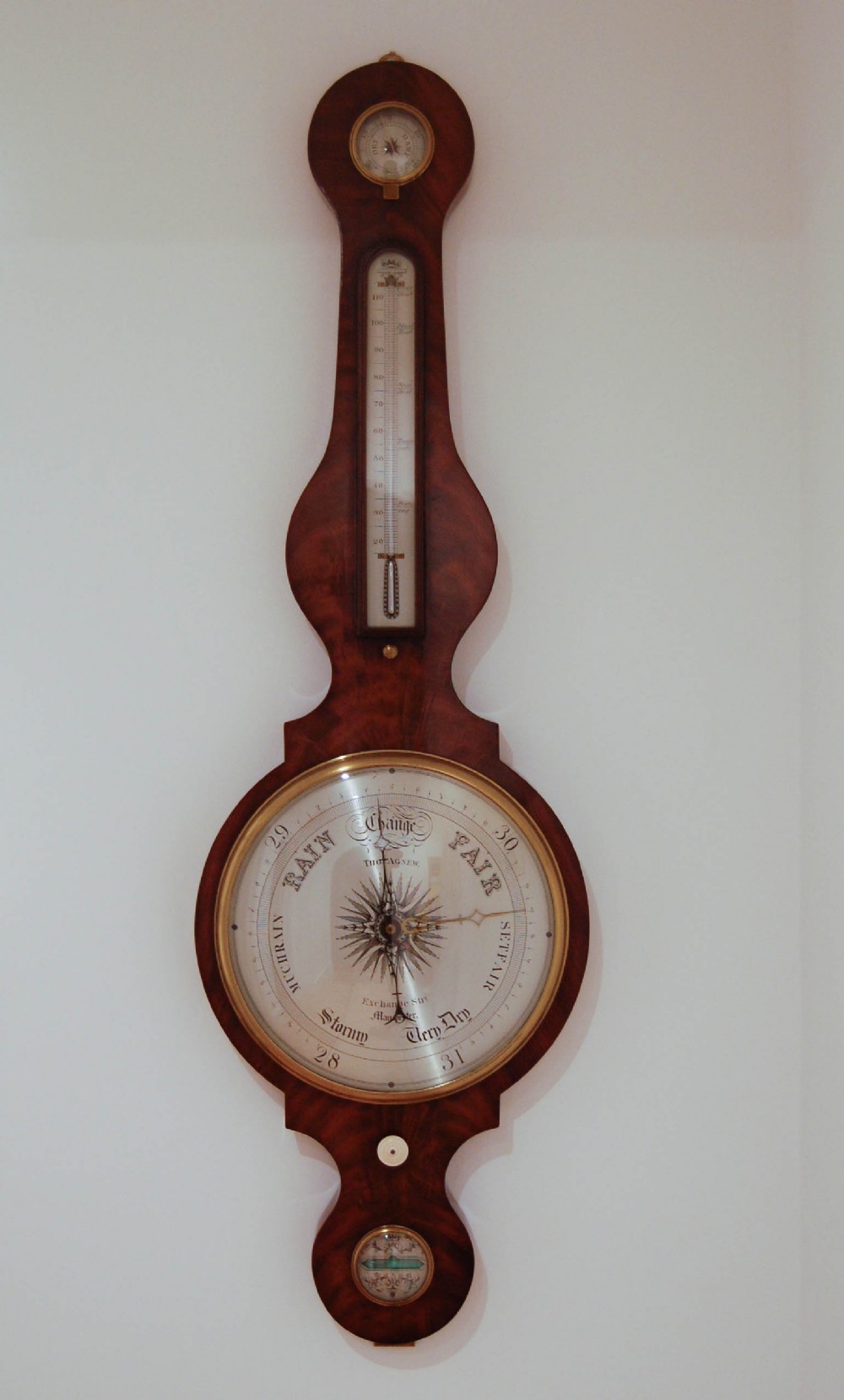 Early Victorian Flame Mahogany Wheel Barometer by Thomas Agnew Manchester