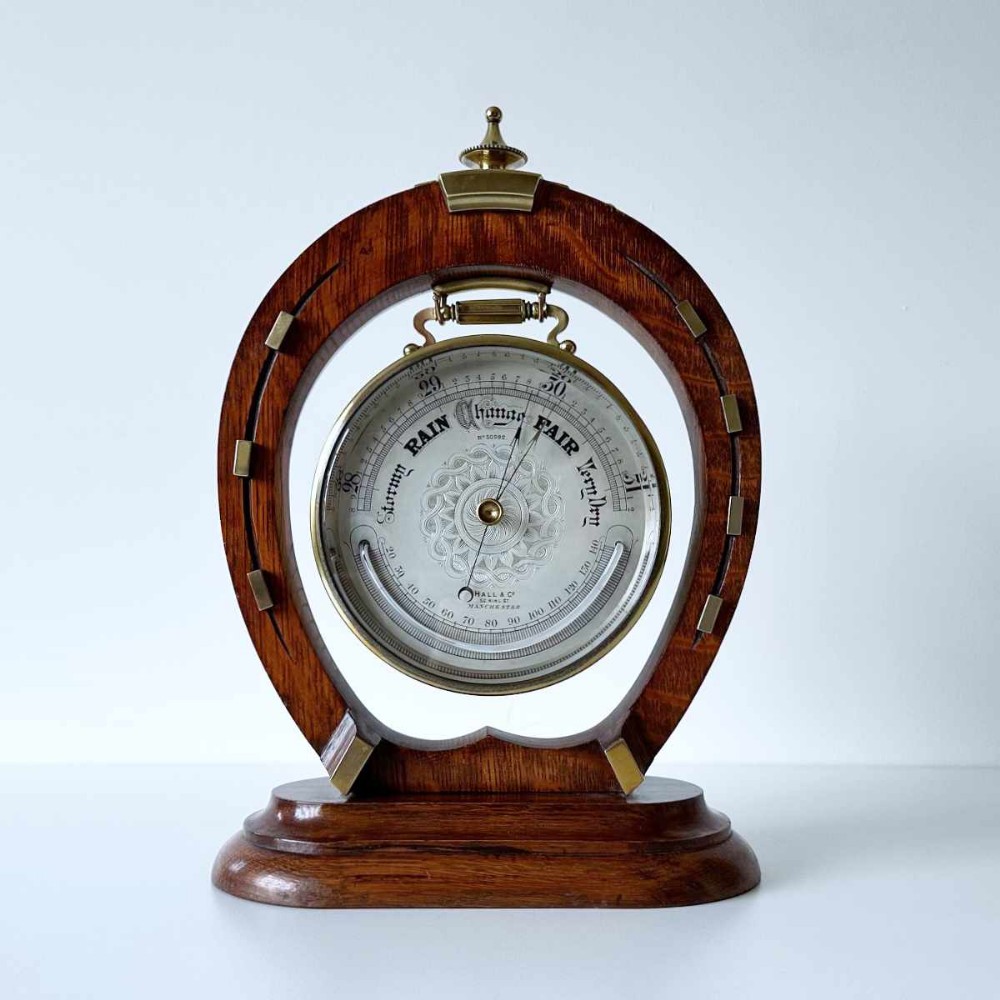 Late Victorian Aneroid Barometer on Stand by Hall & Co of 56 King St, Manchester