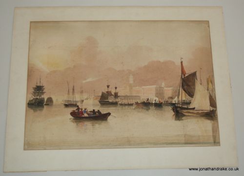 Portsmouth Harbour Dockyard, Watercolour 1818