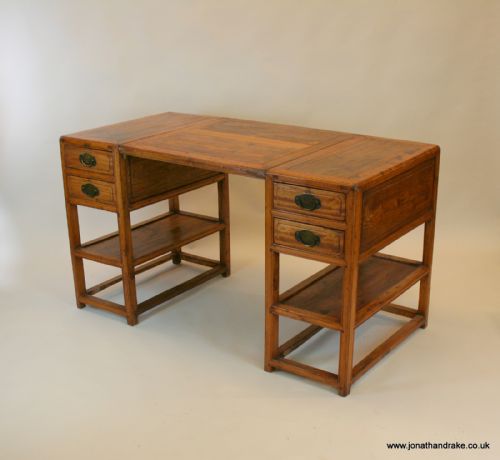 Chinese Elm Pedestal Desk