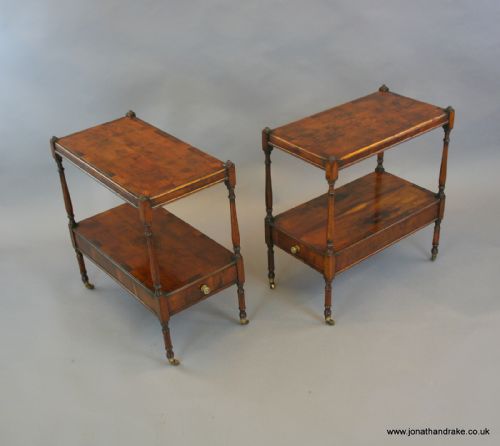 Pair of Yew-wood Side Table Whatnots