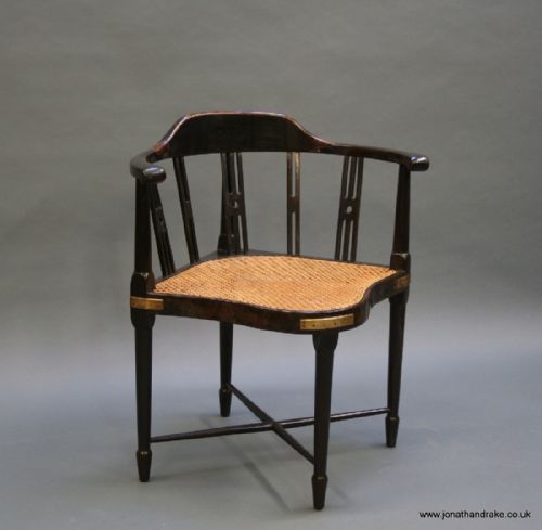 Colonial Elbow Corner Chair, Ebonised Nineteenth Century