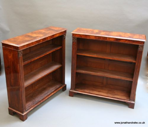 George V Walnut Bookcases, a Pair