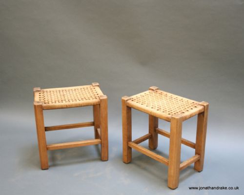 Pair Stools Arts & Crafts Oak
