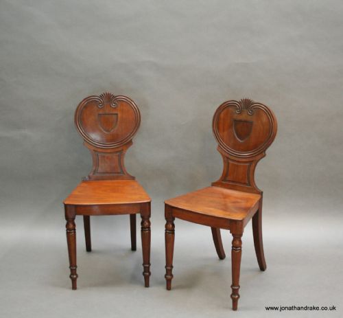 Pair George 111 Mahogany Hall Chairs