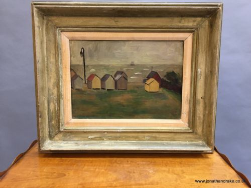 Oil on Board - Beach-huts Seascape