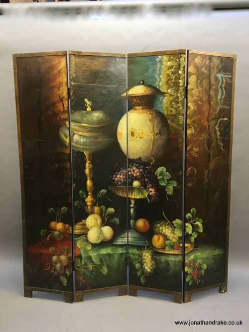 Painted Leather 4 Fold Screen