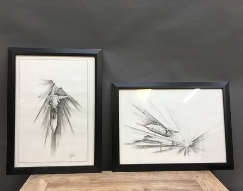 Pair 1950/60'S Aeronautical Sketches, Signed