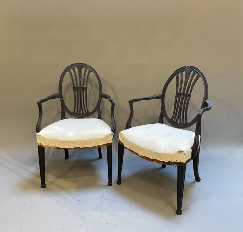 Pair Hepplewhite Design Elbow Chairs