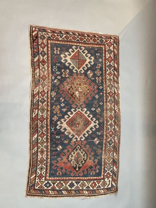 Antique Kazak Rug Blue Ground
