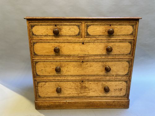 VICTORIAN STENCILLED PINE CHEST OF DRAWERS