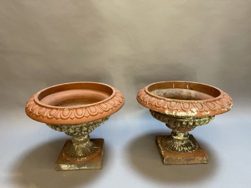 PAIR TERRACOTTA CAMPANA GARDEN URNS - ADDITIONAL PHOTO 1