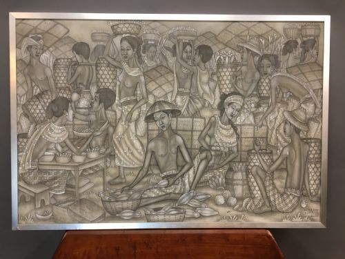 Tempera on Canvas- "The Friut Market", Ubud School